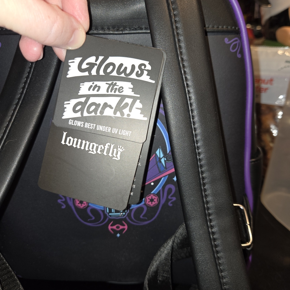 Loungefly Darth Vader Black and Purple Glow-in-the-Dark Mini Backpack - Picture 4 of 6